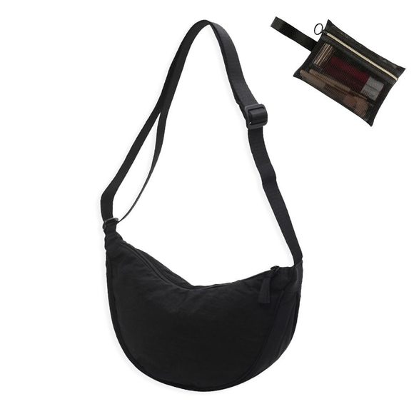 Crossbody Crescent Bag With Mesh Storage - Moon Shape Shoulder Bag Purse - :'D - Picture 1 of 6
